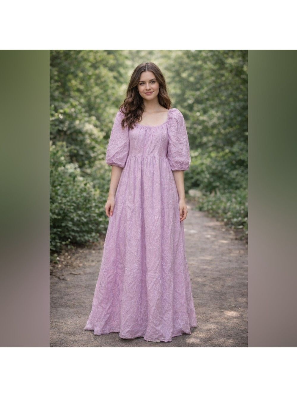 Lilac Eyelet smocked dress Puff Sleeve Maxi Dress eyelet embroidered dress